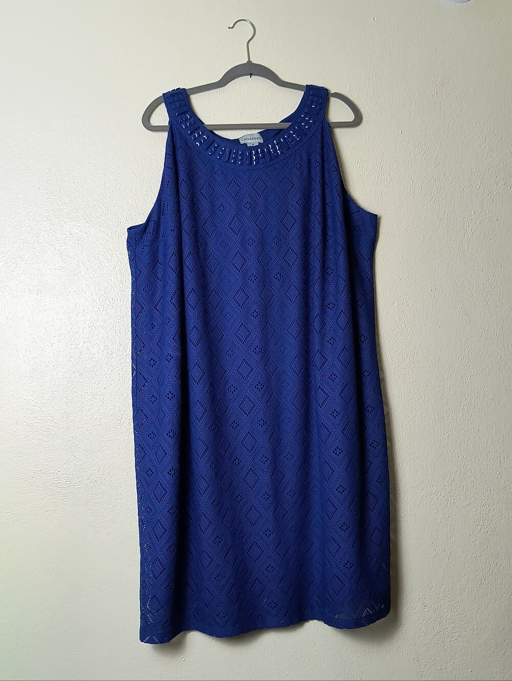 Catherine's Plus Size 2X 22/24W Sapphire Blue Sleeveless Lace Shift Dress